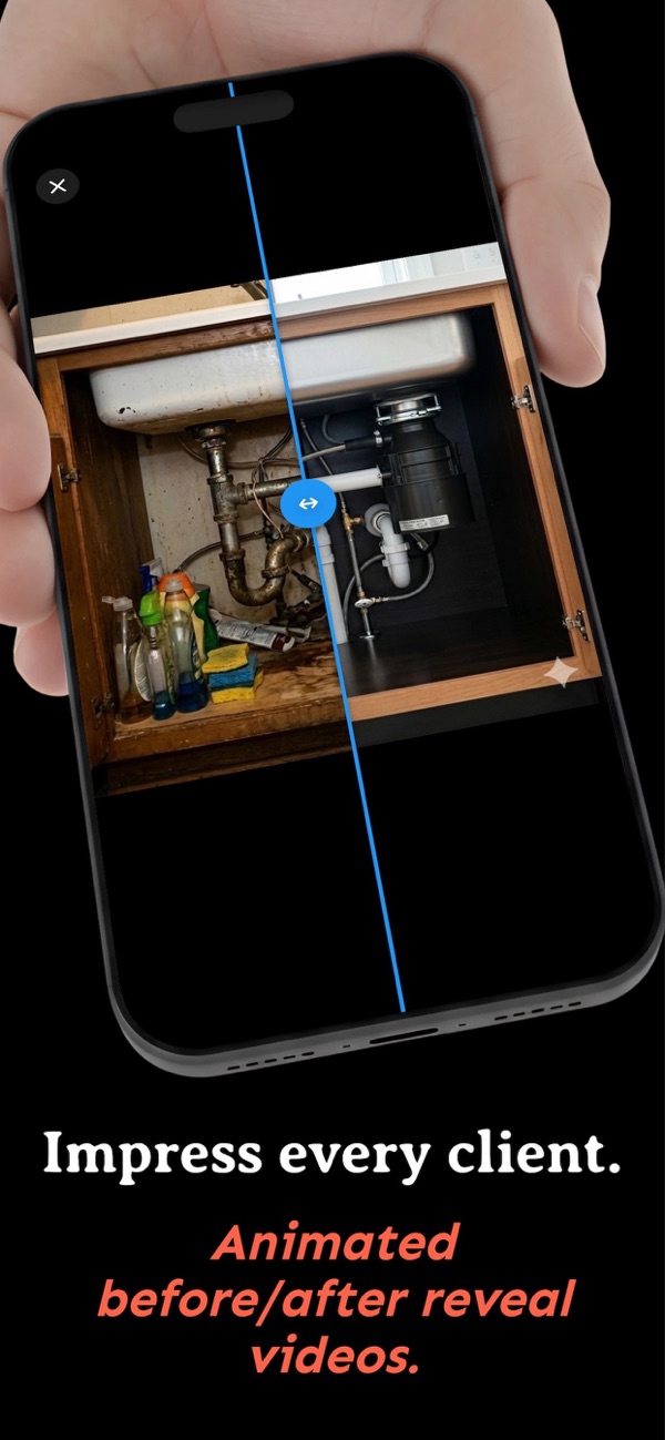 Animated before and after slider reveal video of an under-sink plumbing repair